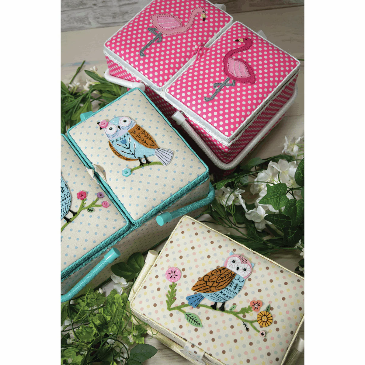 Applique Flamingo Twin Lid Sewing Box - Large - Image 3