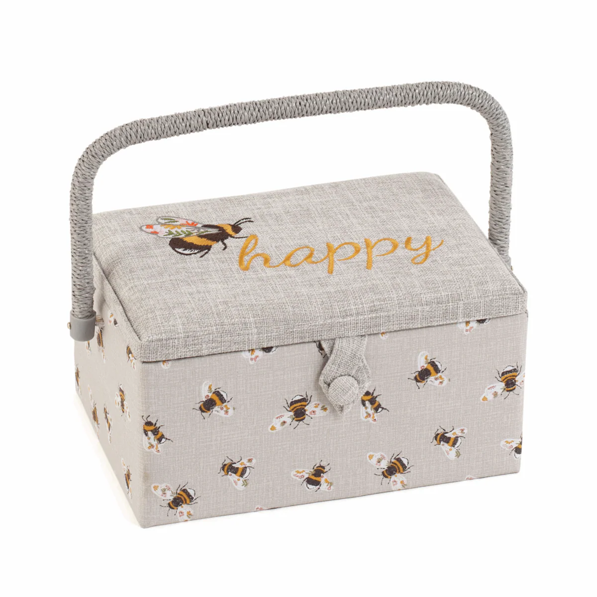 Bee Happy Sewing Box with Embroidered Lid - Medium