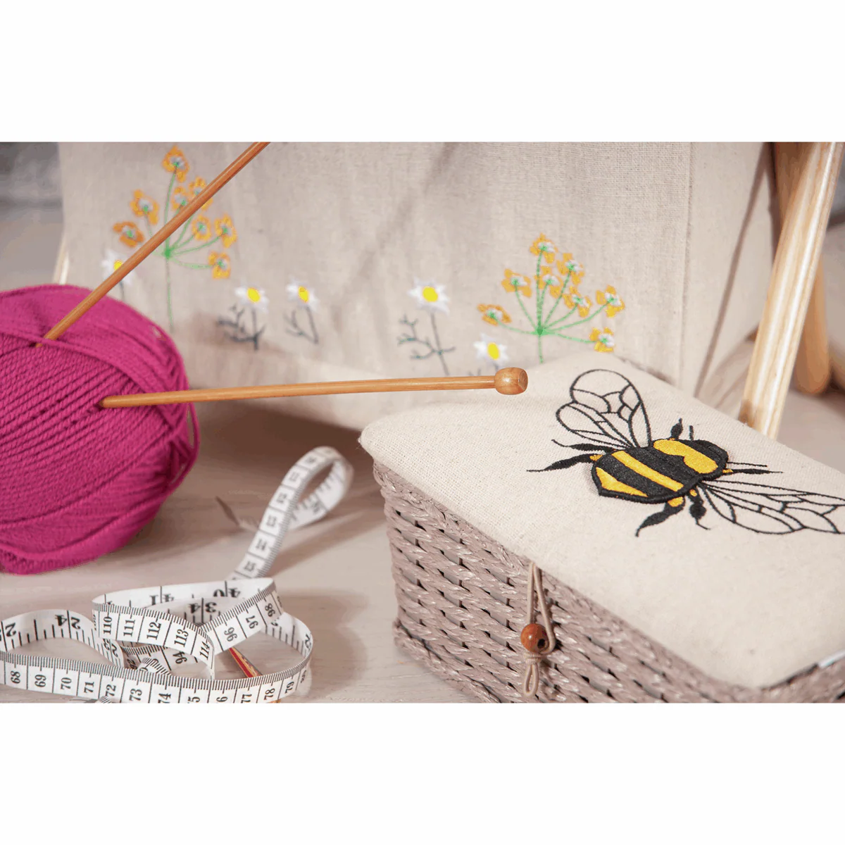 Bee Hive Linen Woven Sewing Box - Small - Image 4