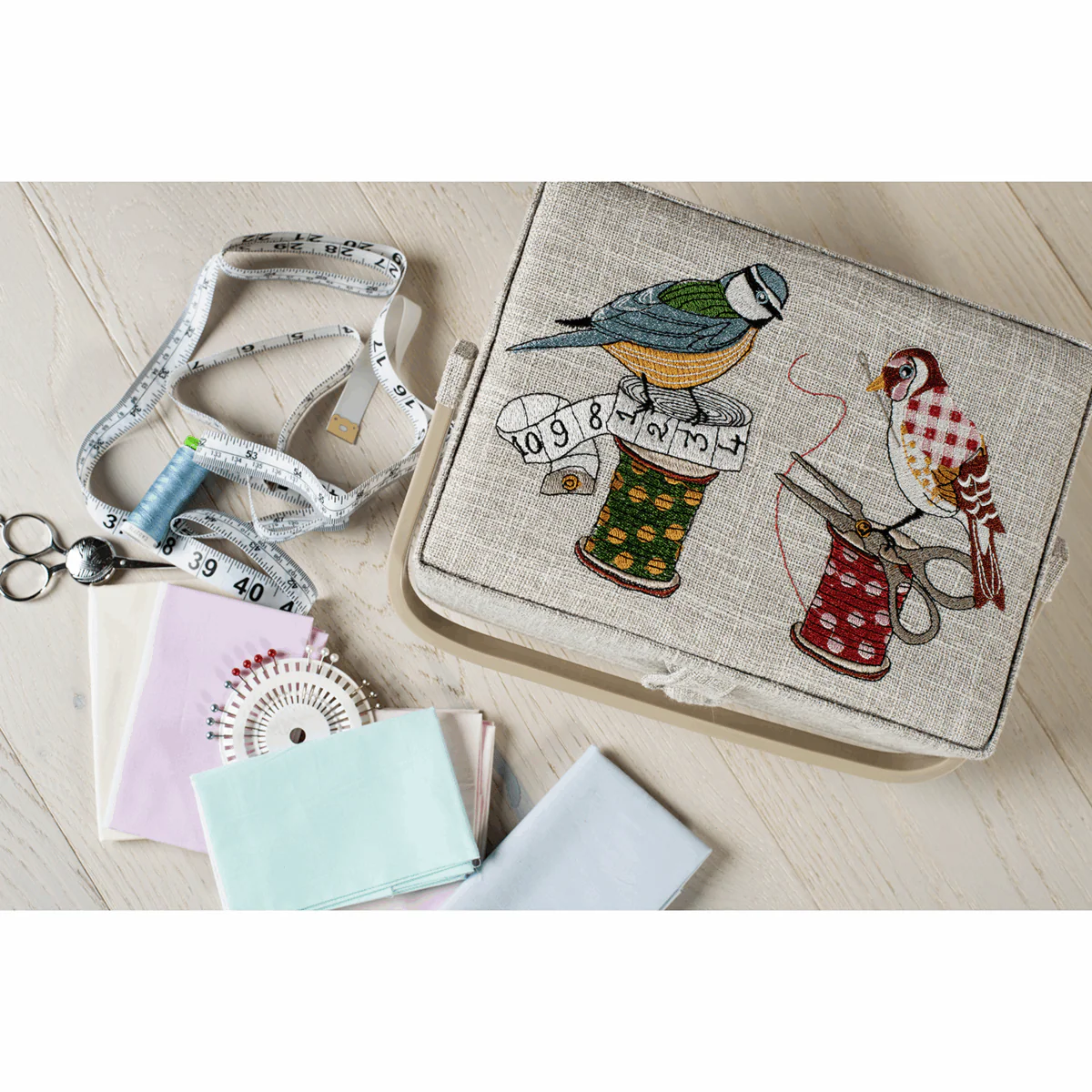 Birds on Bobbin Sewing Box with Embroidered Lid - Medium - Image 3