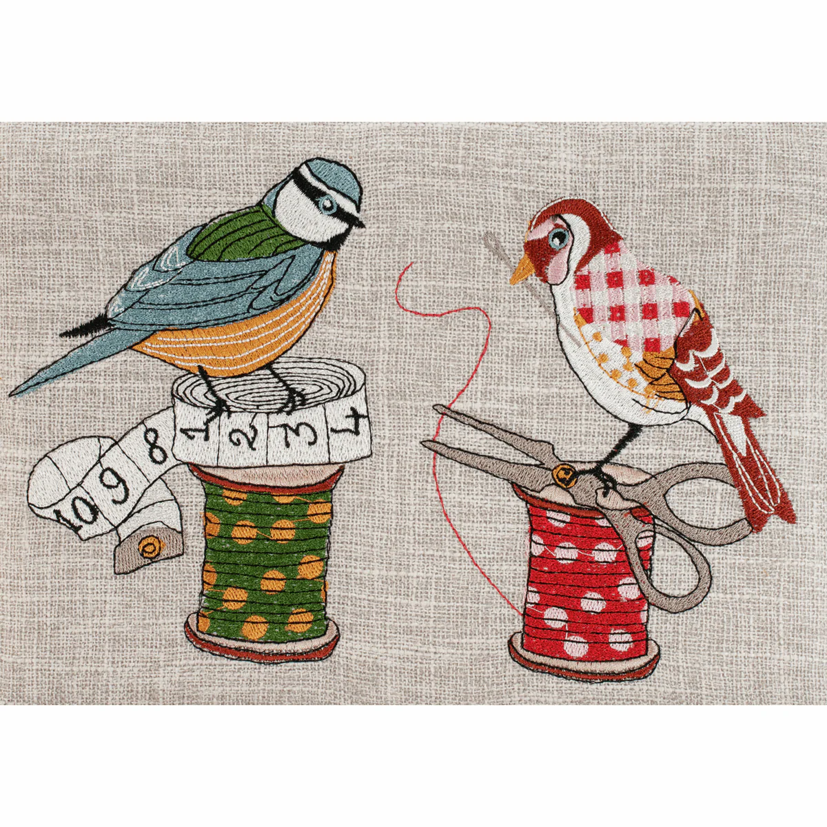 Birds on Bobbin Sewing Box with Embroidered Lid - Medium - Image 4