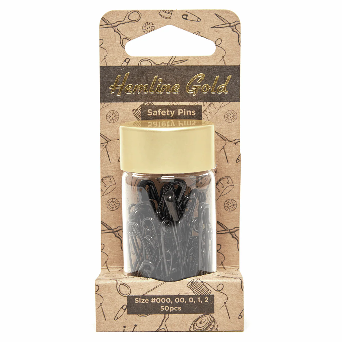 Black Premium Safety Pins x 50 Assorted Sizes *Hemline Gold Edition*