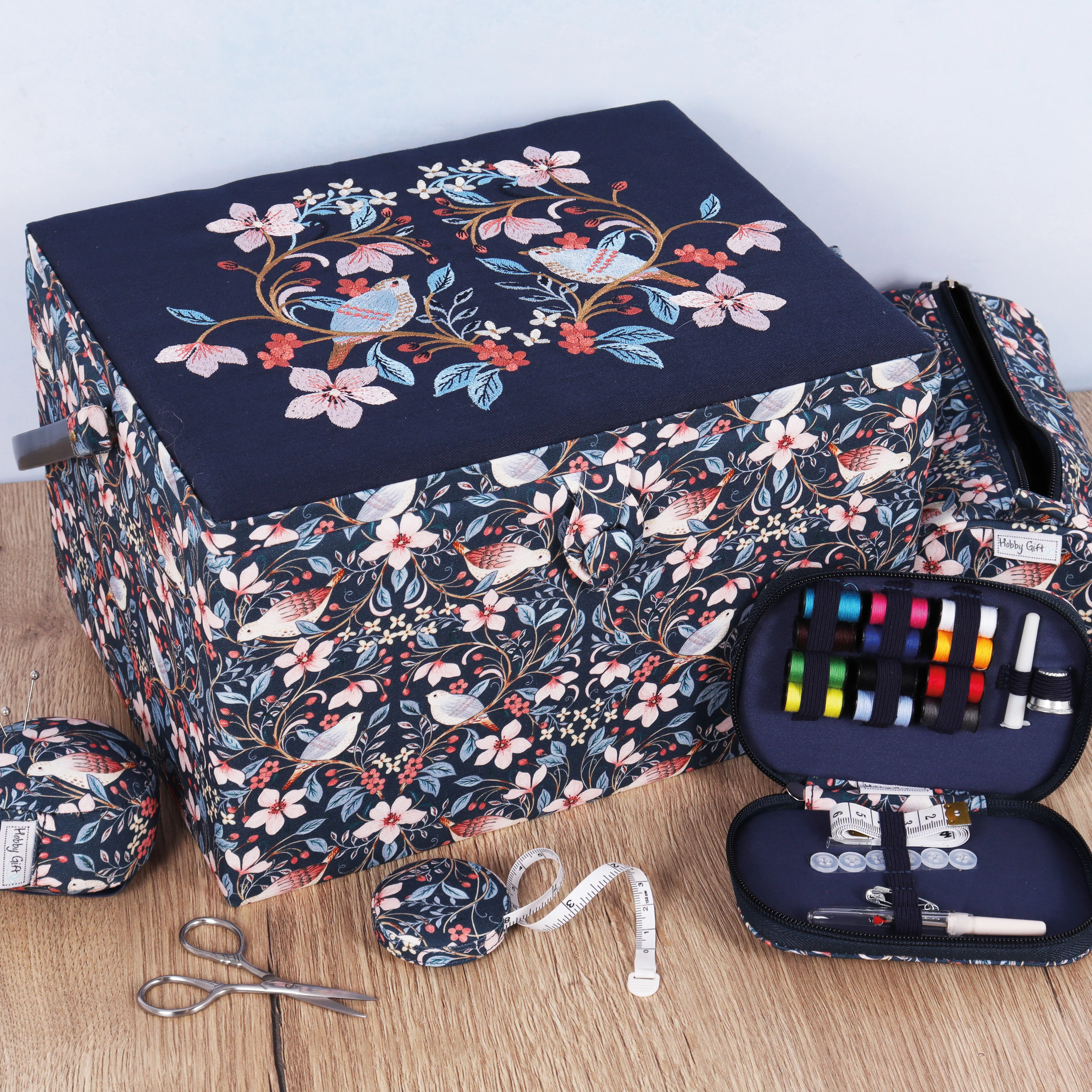 Blossom Birds Embroidered Sewing Box - Large - Image 3