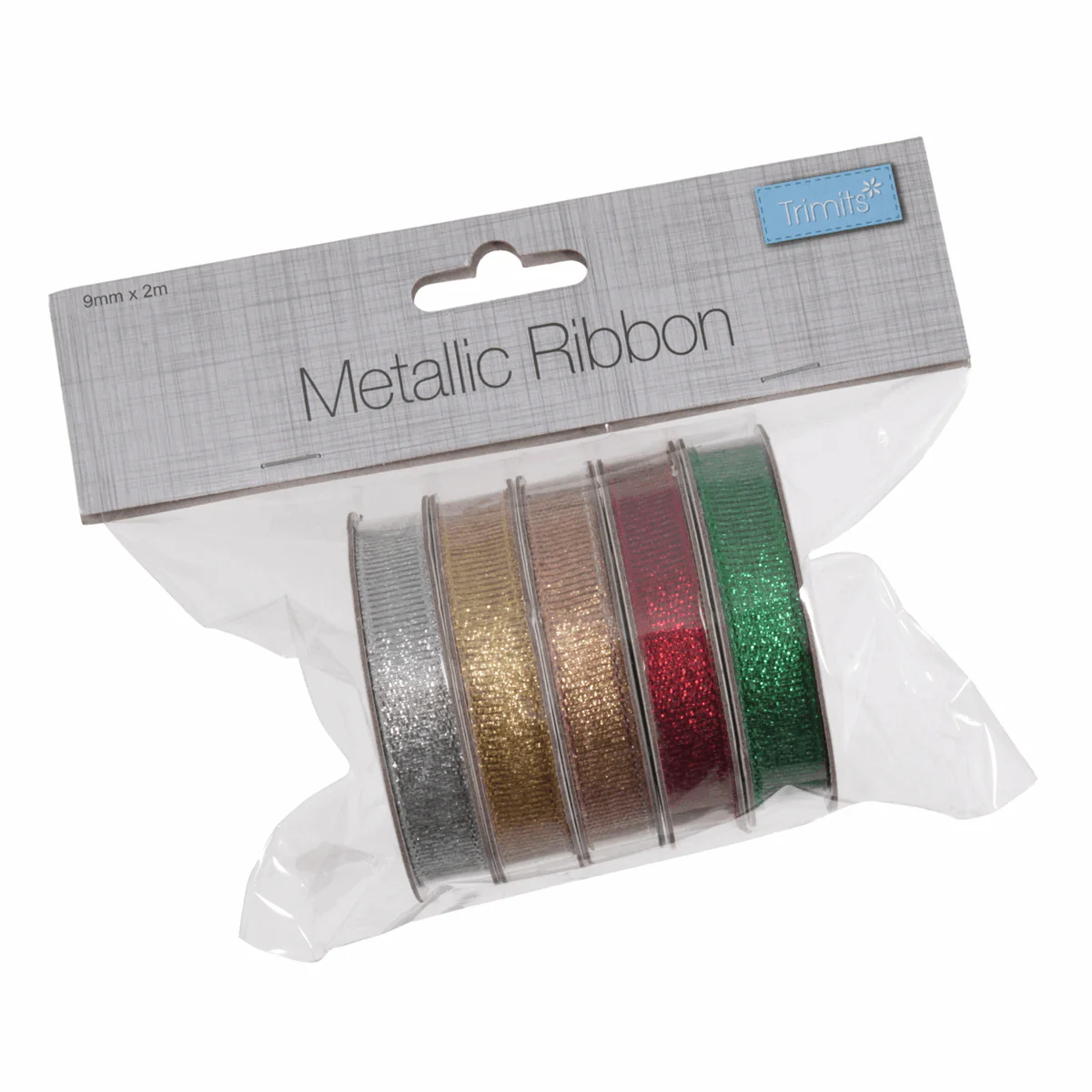 Christmas Metallic Ribbon Bundle - 2m x 9mm (Pack of 5 Colours) - Image 2