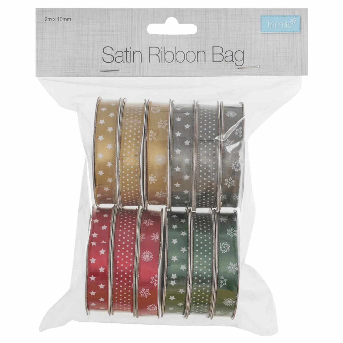 Christmas Printed Satin Ribbon Bundle - 2m x 10mm (Pack of 12) - Image 2