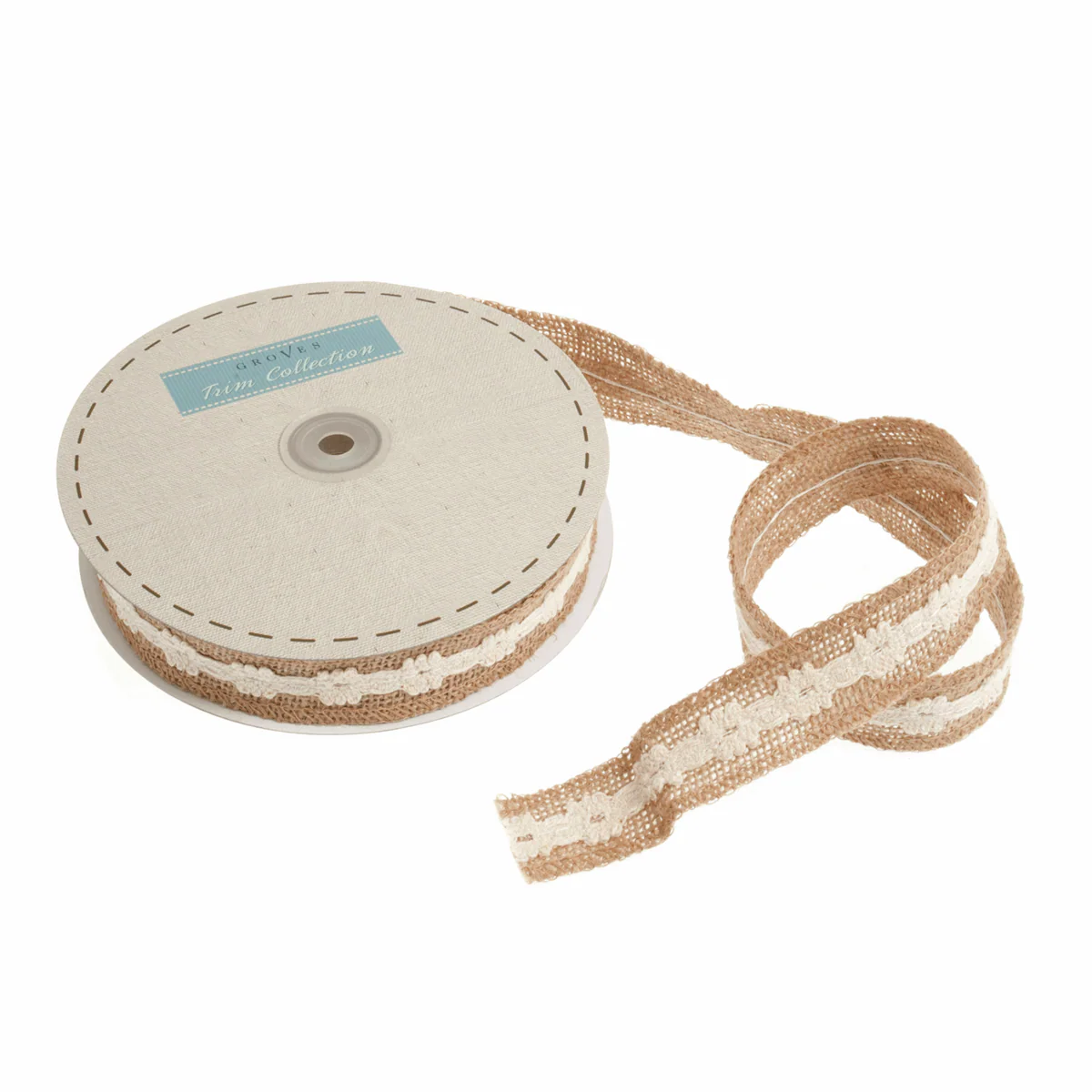 Cotton Trimmed Hessian Fabric Roll - 10m x 28mm Natural - Image 2