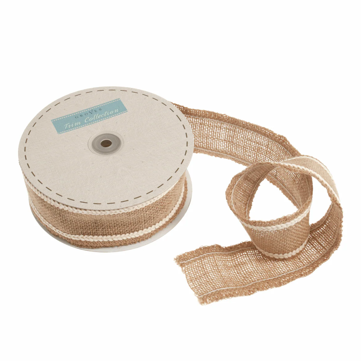 Cotton Trimmed Hessian Fabric Roll - 10m x 55mm Natural - Image 2