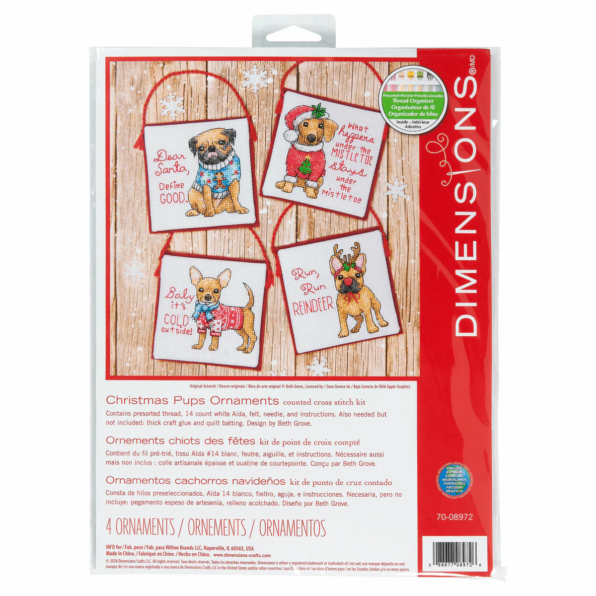 Counted Cross Stitch Ornament Kit - Christmas Pups - Image 2