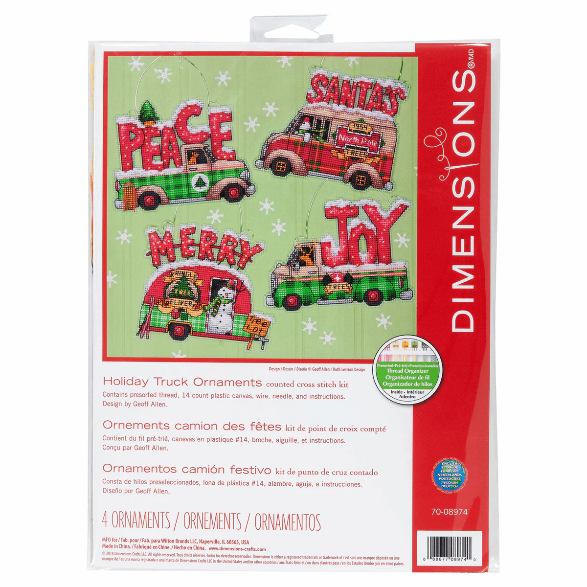 Counted Cross Stitch Ornament Set - Holiday Trucks - Image 2