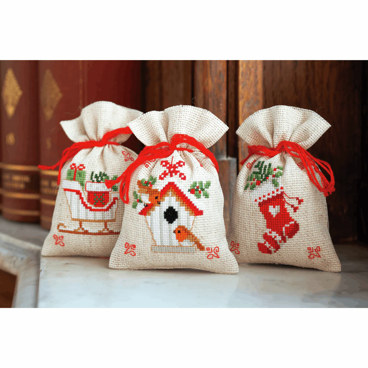 Counted Cross Stitch Pot-Pourri Bag Kit - Christmas Motif (set of 3) - Image 2