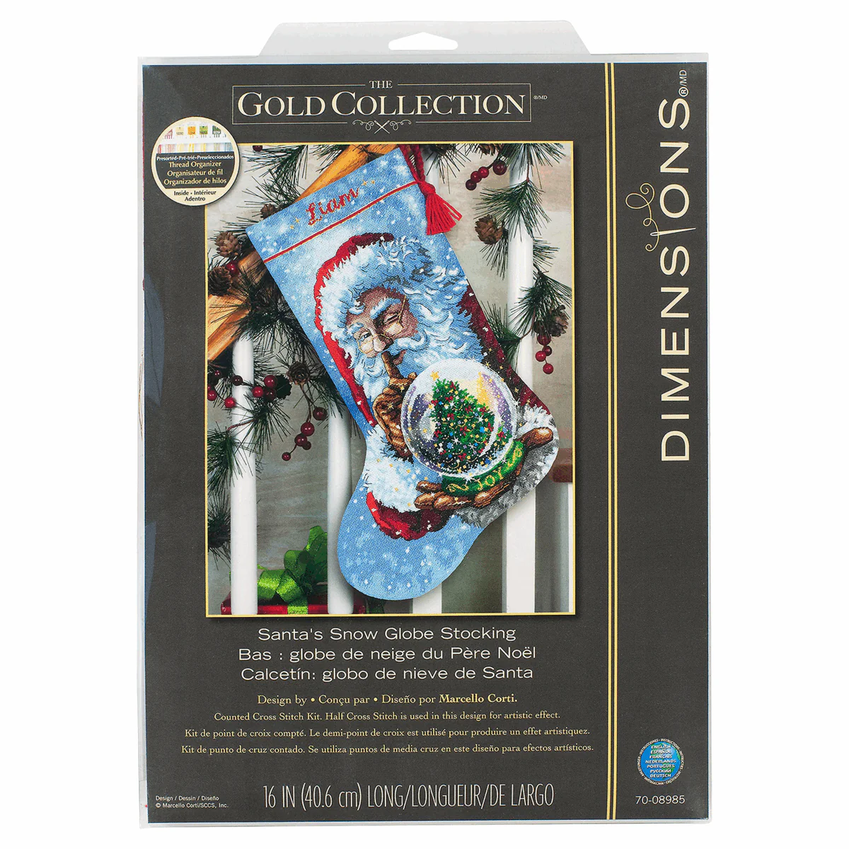 Counted Cross Stitch Stocking Kit - Santas Snow Globe - Image 2