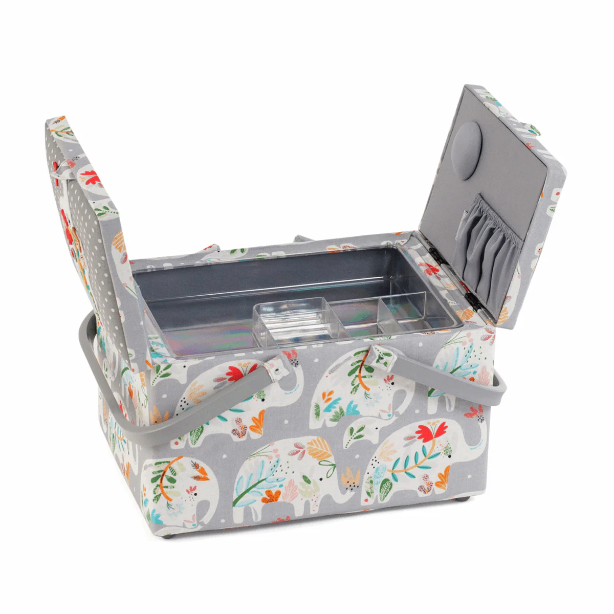 Elephants Twin-Lidded Sewing Box with Appliqué Lid - Large - Image 2