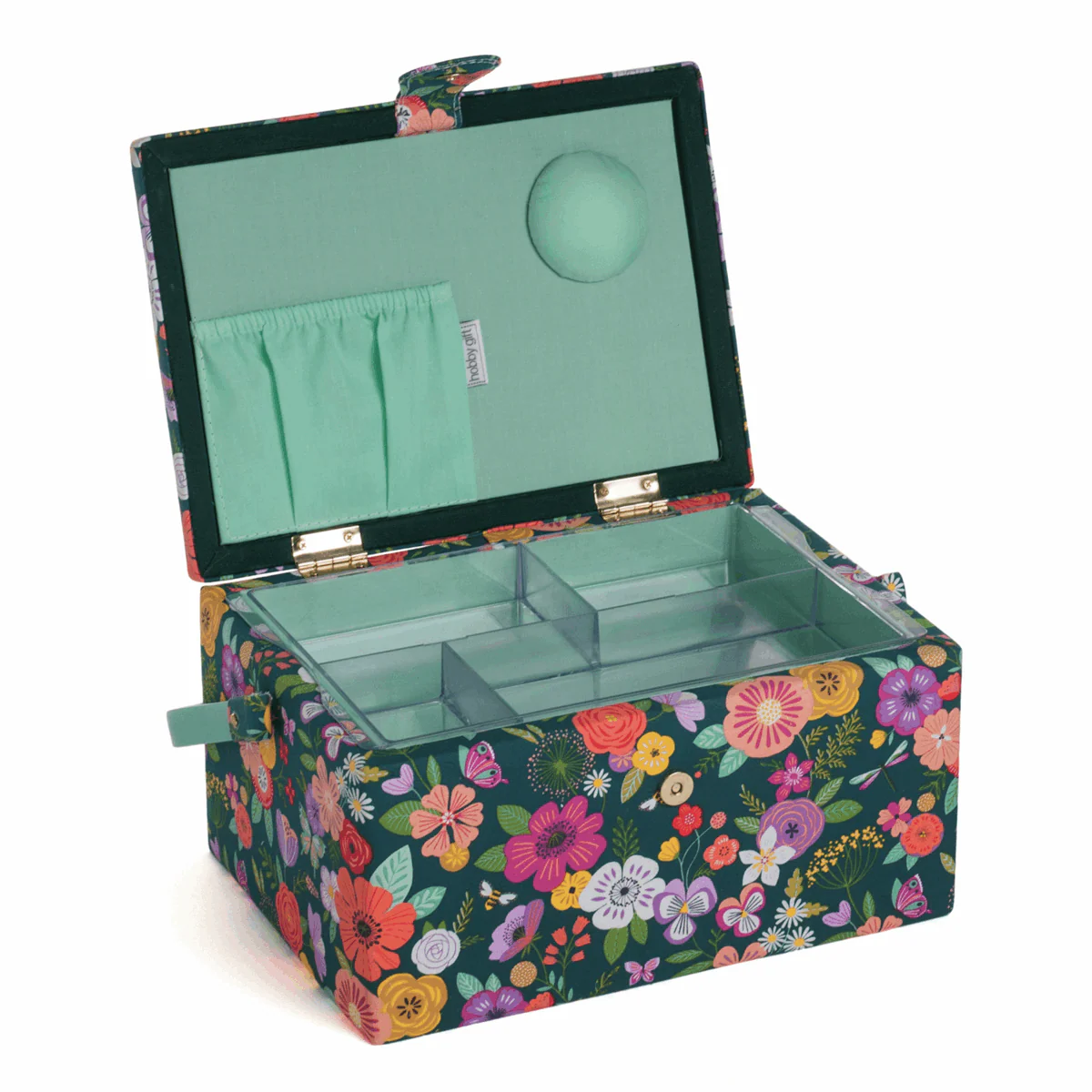 Embroidered Teal Floral Garden Sewing Box - Medium - Image 2