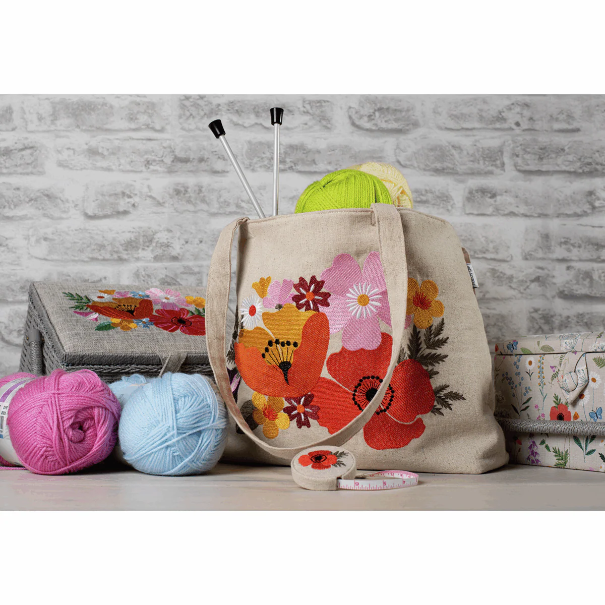 Embroidered Wildflowers Shoulder Tote Craft Bag - Image 2