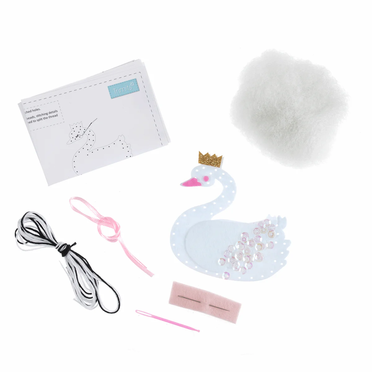 Felt Decoration Kit: Christmas: Swan with Crown - Image 2