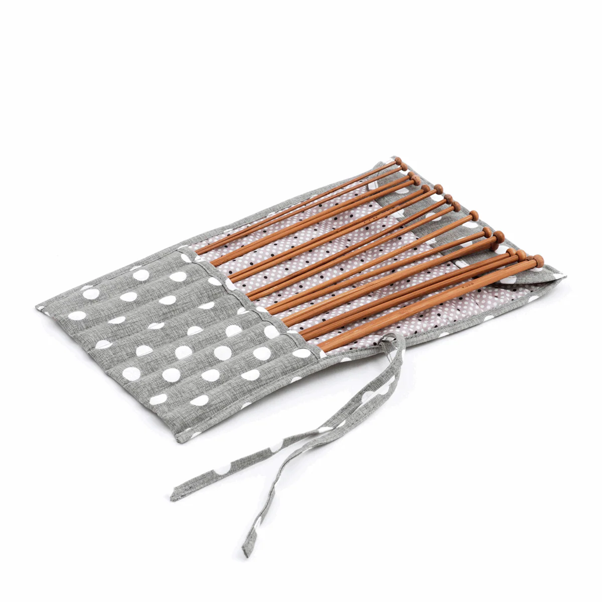 Filled Knitting Pin Roll - Grey Linen Polka Dot - Image 2