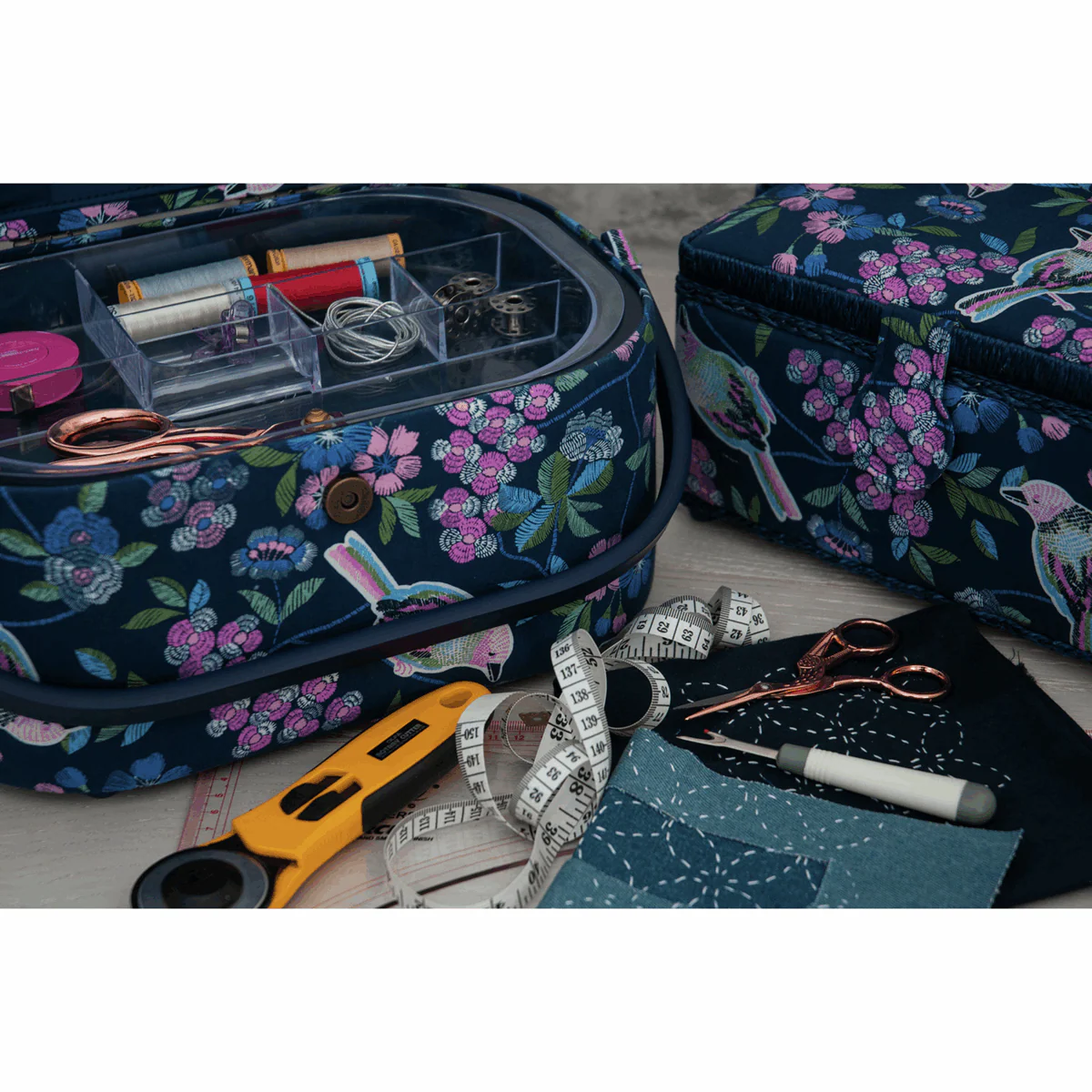 Floral Birds Sewing Box - Large Oval - Image 3