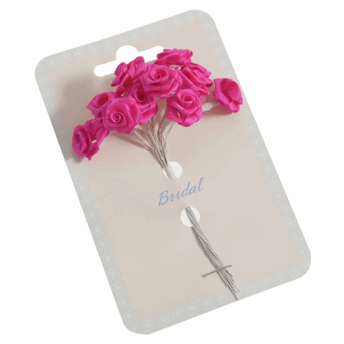 Fuchsia Ribbon Rose Flower Stems - 15mm (Pack of 12 Stems)
