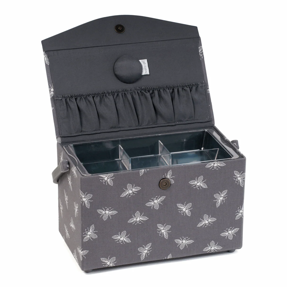 Grey Bees Sewing Box with Fold Over Lid - Medium - Image 2