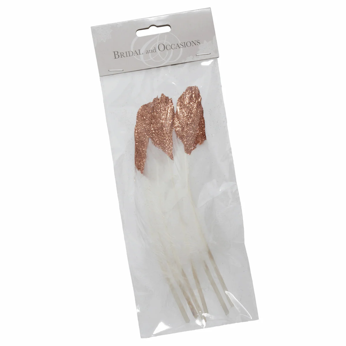 Half Rose Gold Glitter-Dipped Feathers - 20cm (Pack of 6) - Image 2