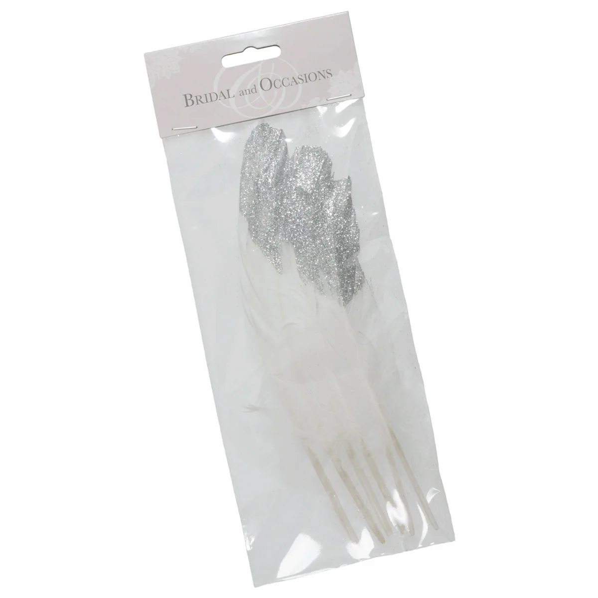 Half Silver Glitter-Dipped Feathers - 20cm (Pack of 6) - Image 2