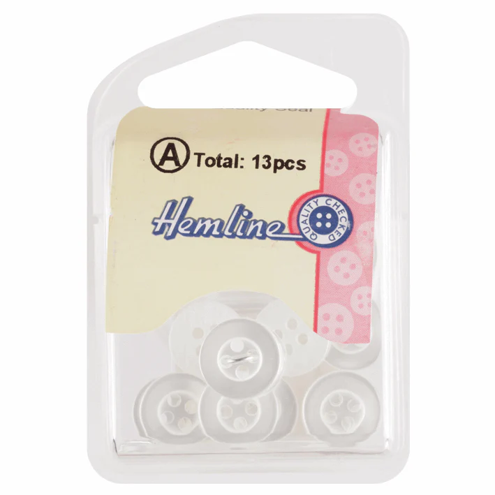 Hemline 4-Hole White Button - 11.25mm (Pack of 13) - Image 2