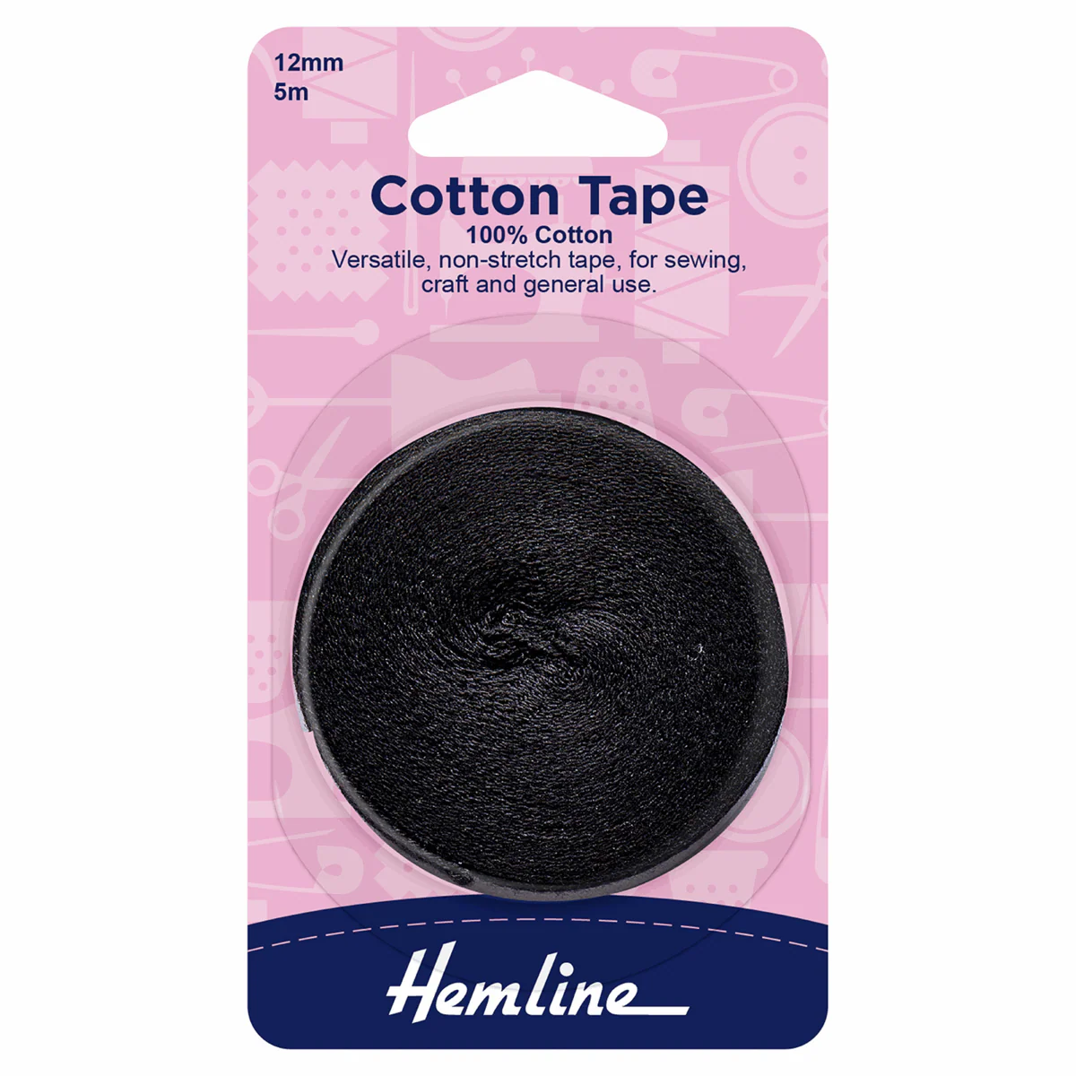 Hemline Black Cotton Tape - 5m x 12mm