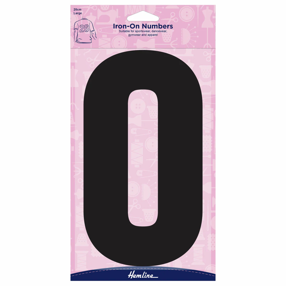 Hemline Black Iron-On Number 0 - 20cm (Large)