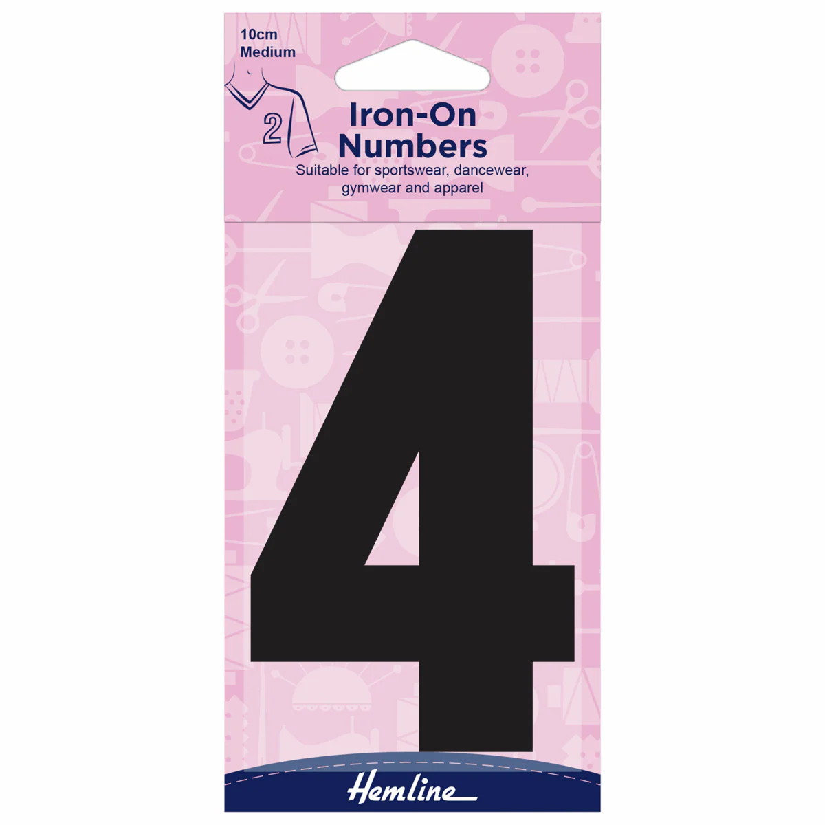 Hemline Black Iron-On Number 4 - 10cm (Medium)