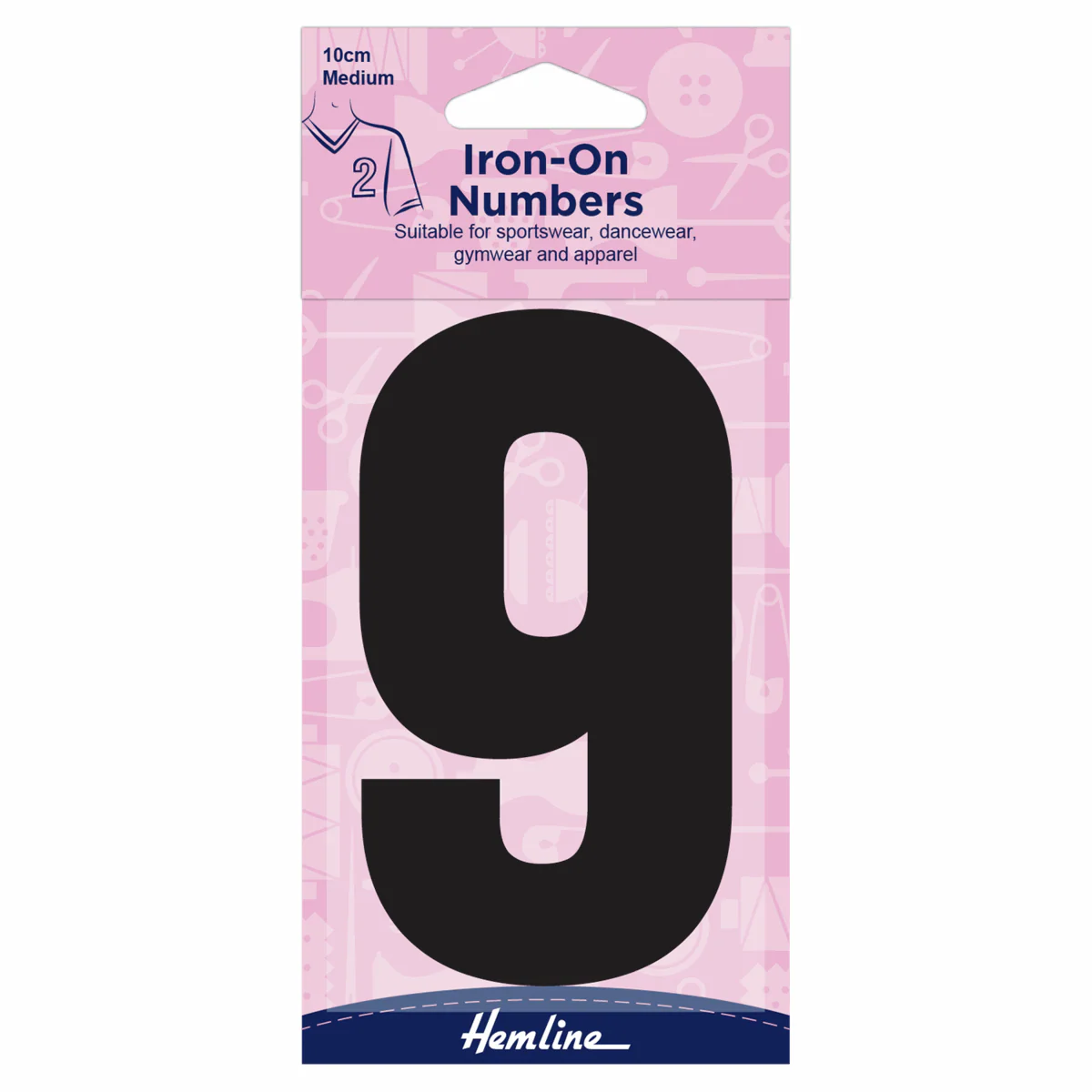 Hemline Black Iron-On Number 9 - 10cm (Medium)