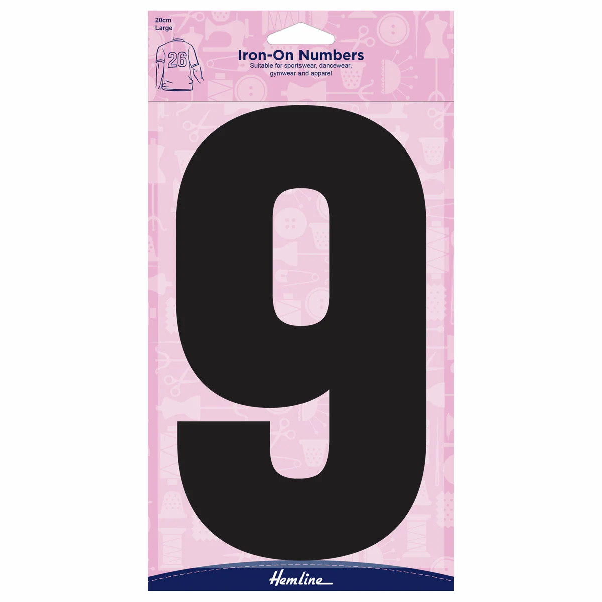 Hemline Black Iron-On Number 9 - 20cm (Large)
