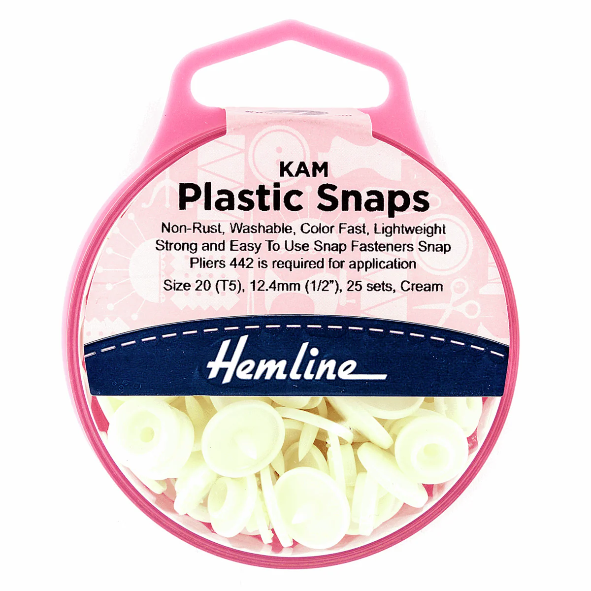 Hemline Cream Plastic Snap Fasteners - Size 20 / 12.4mm (25 Sets)