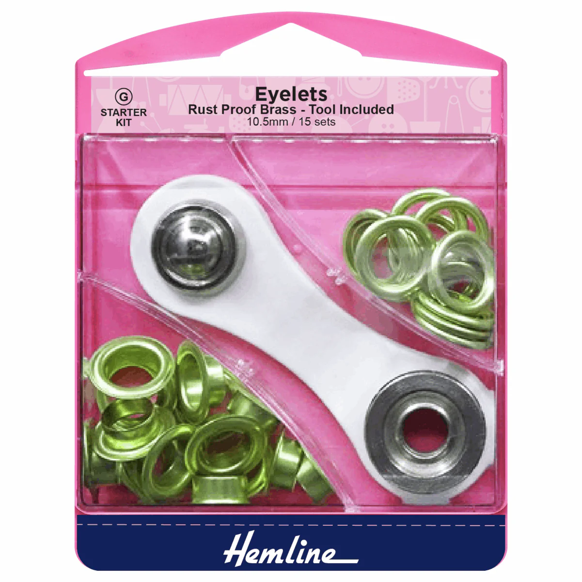 Hemline Gold Eyelets Starter Kit - 10.5mm (15 Pieces)