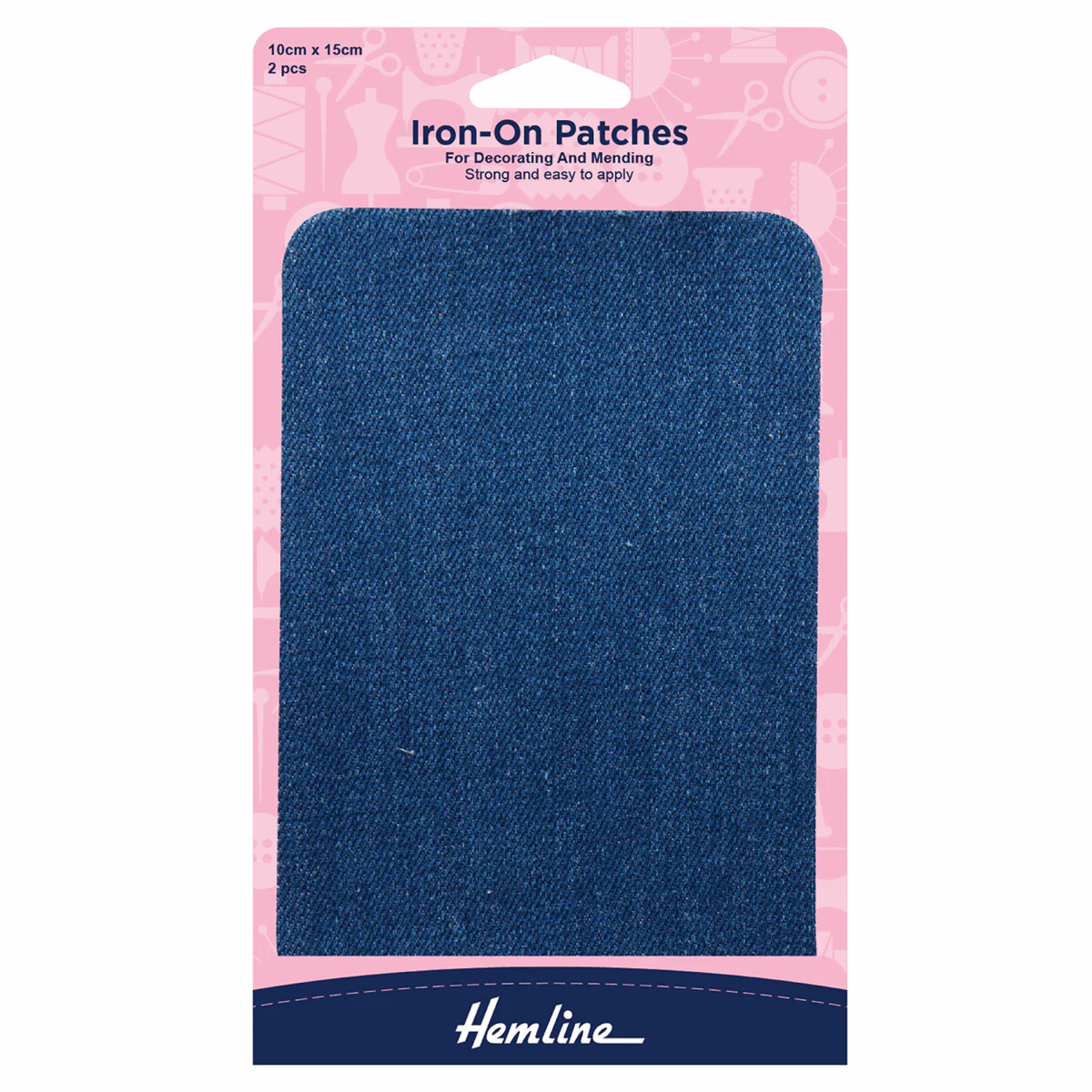 Hemline Iron-on Cotton Twill Patches - Mid Denim 10 x 15cm (Pack of 2)