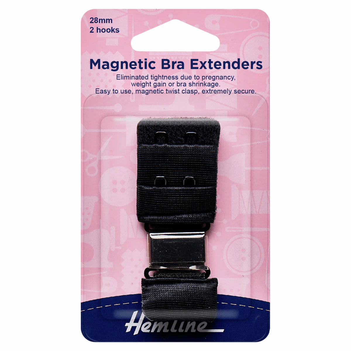 Hemline Magnetic Bra Back Extender - Black 28mm