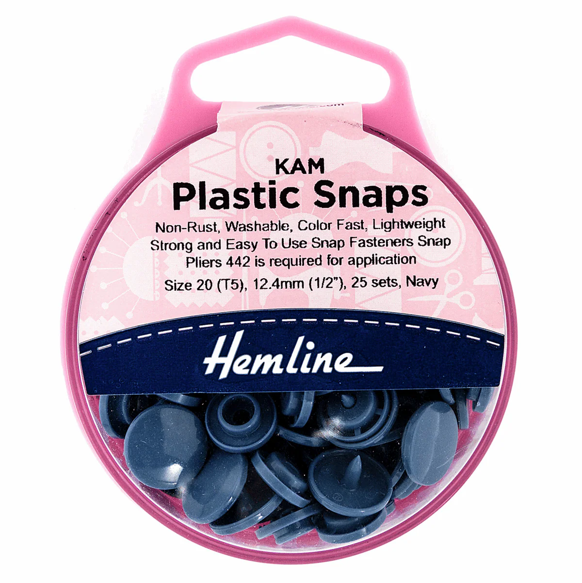 Hemline Navy Plastic Snap Fasteners - Size 20 / 12.4mm (25 Sets)