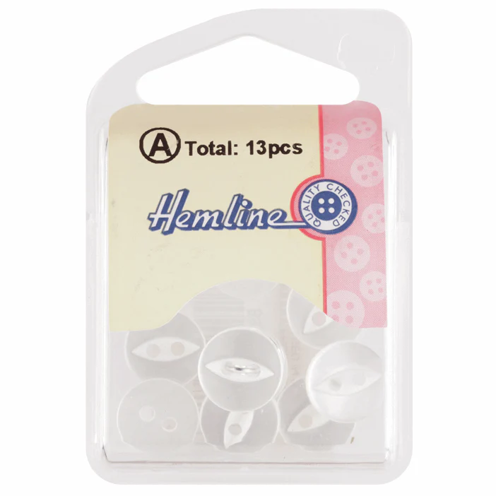 Hemline White Fish Eye Button - 11.25mm (Pack of 13) - Image 2