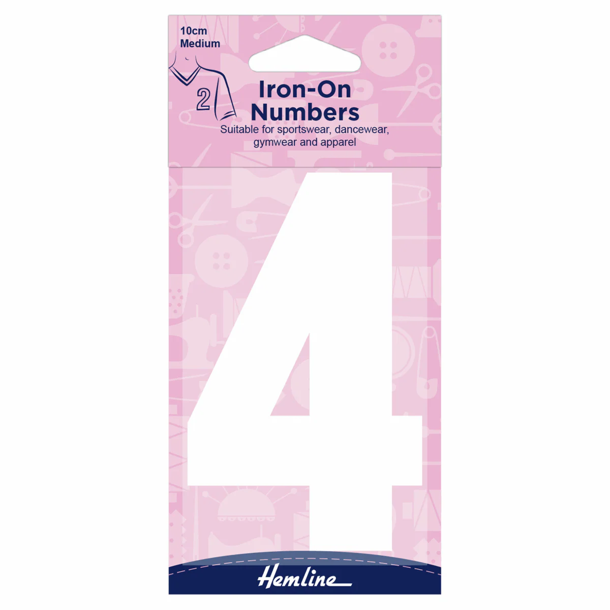 Hemline White Iron-On Number 4 - 10cm (Medium)