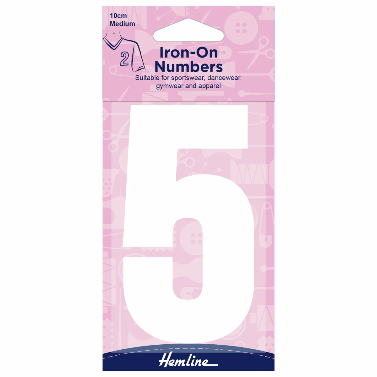Hemline White Iron-On Number 5 - 10cm (Medium)
