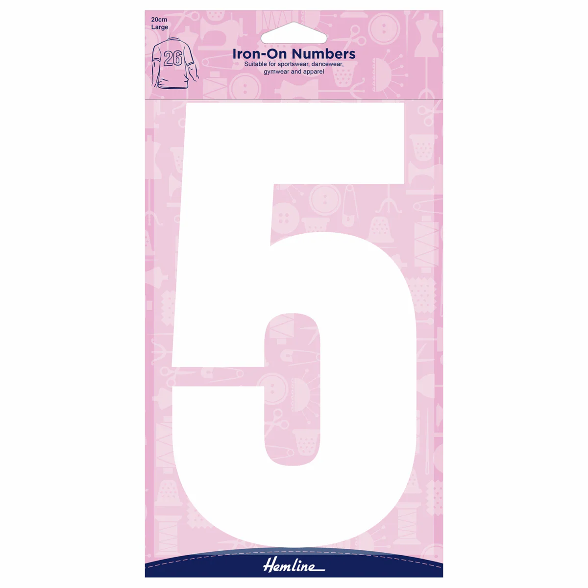 Hemline White Iron-On Number 5 - 20cm (Large)