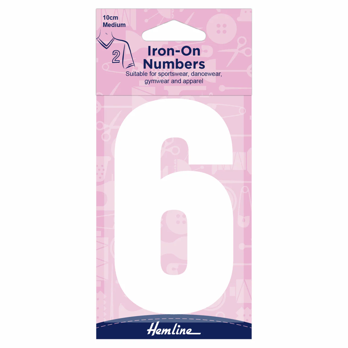 Hemline White Iron-On Number 6 - 10cm (Medium)