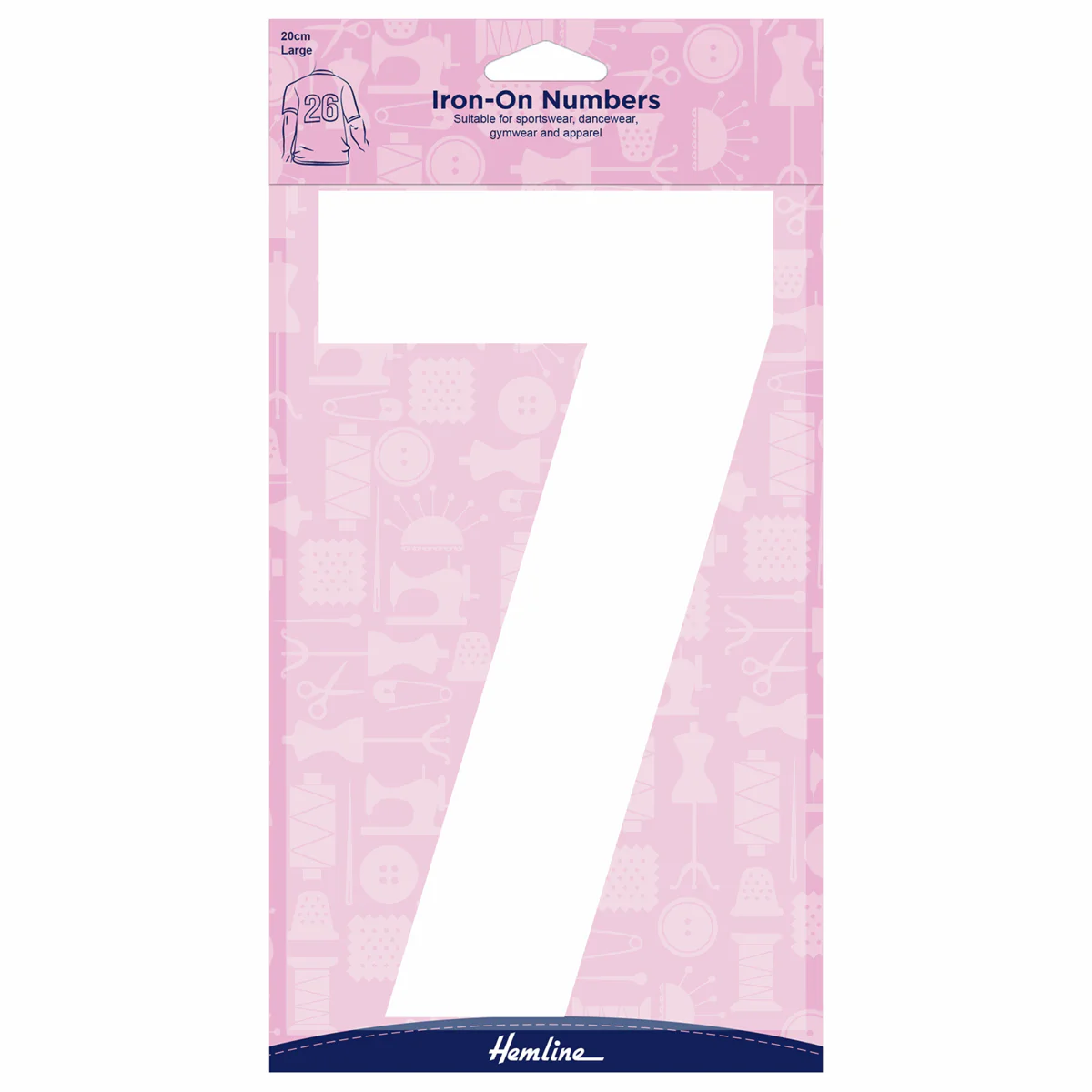 Hemline White Iron-On Number 7 - 20cm (Large)