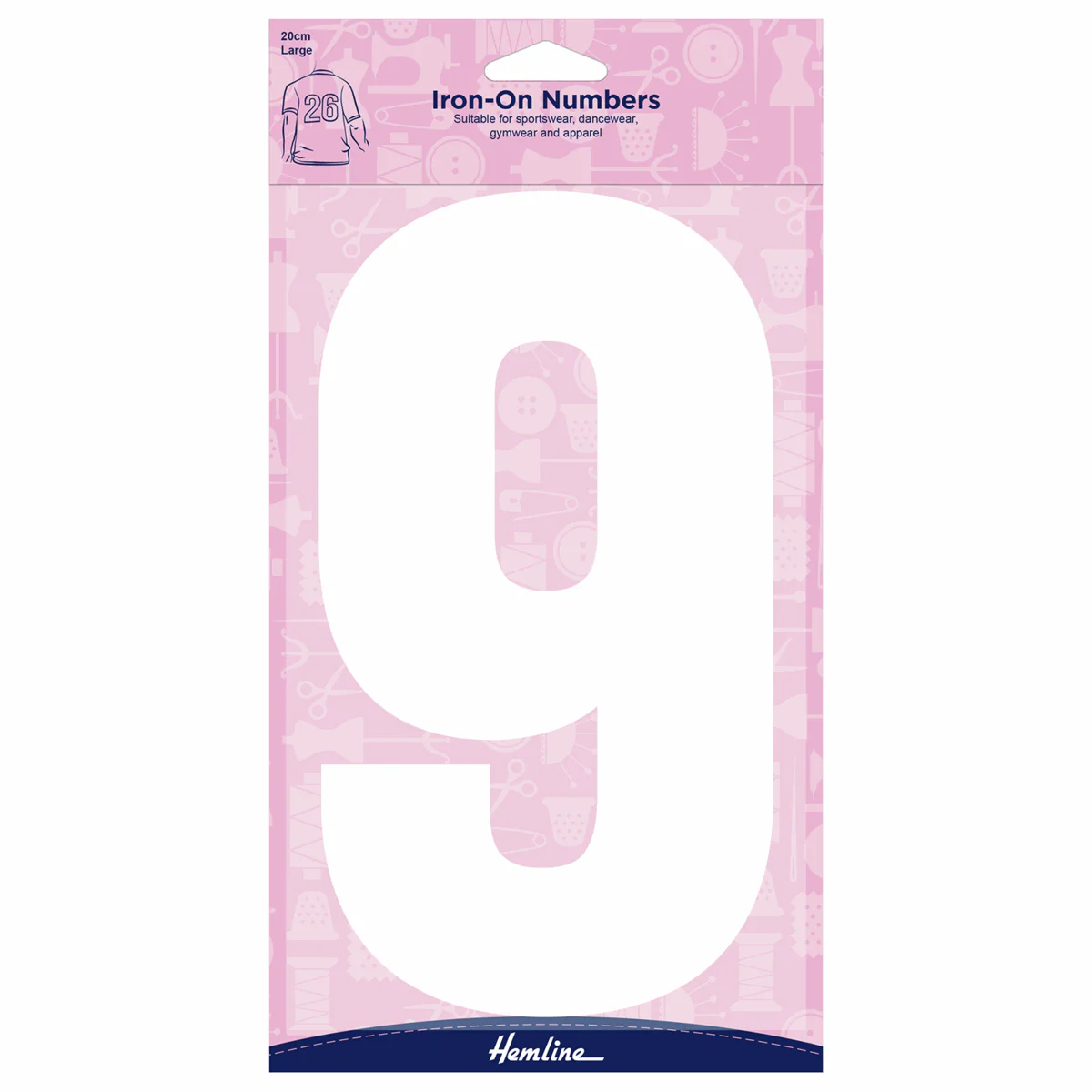 Hemline White Iron-On Number 9 - 20cm (Large)