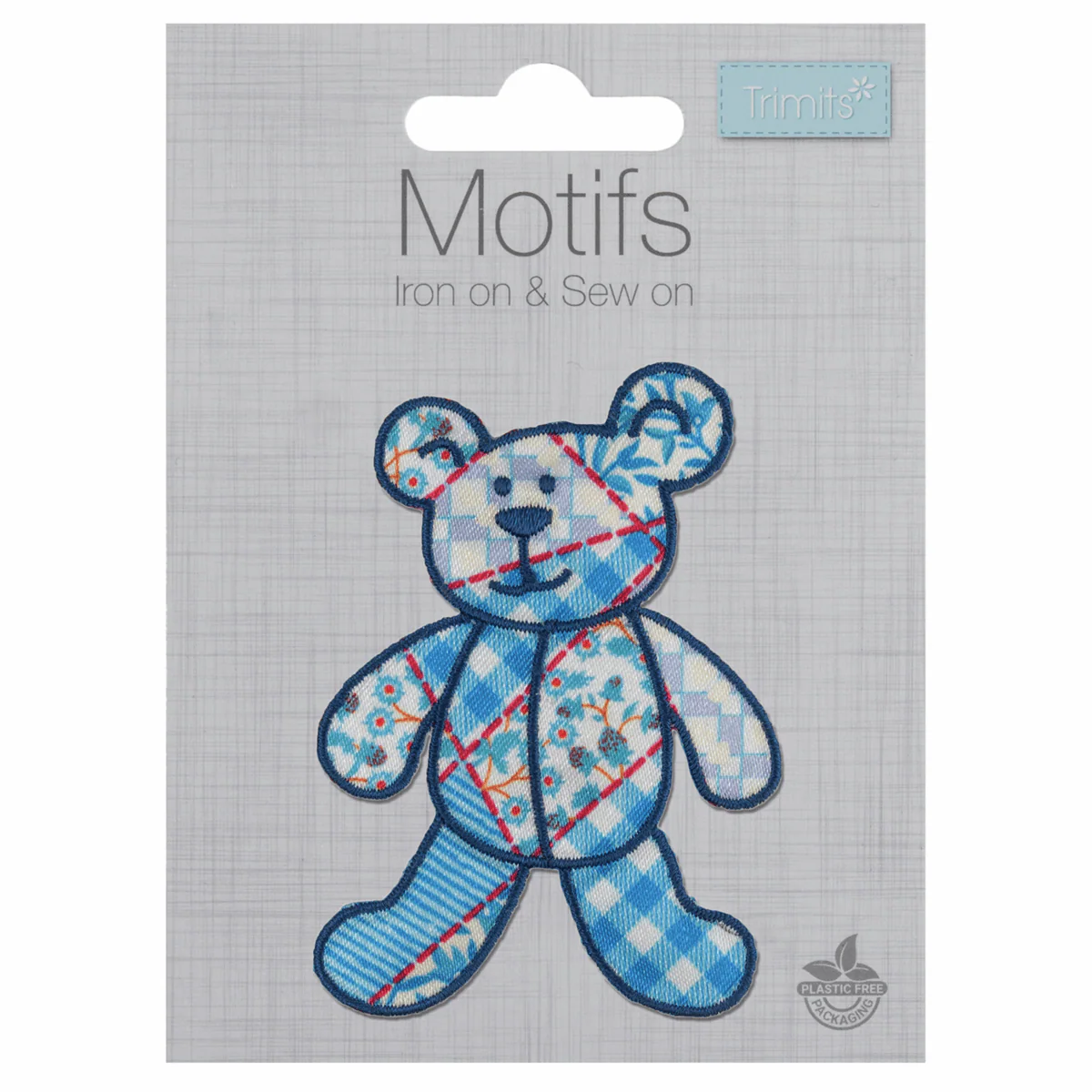 Iron-On/Sew On Motif Patch - Blue Patchwork Bear - Image 2
