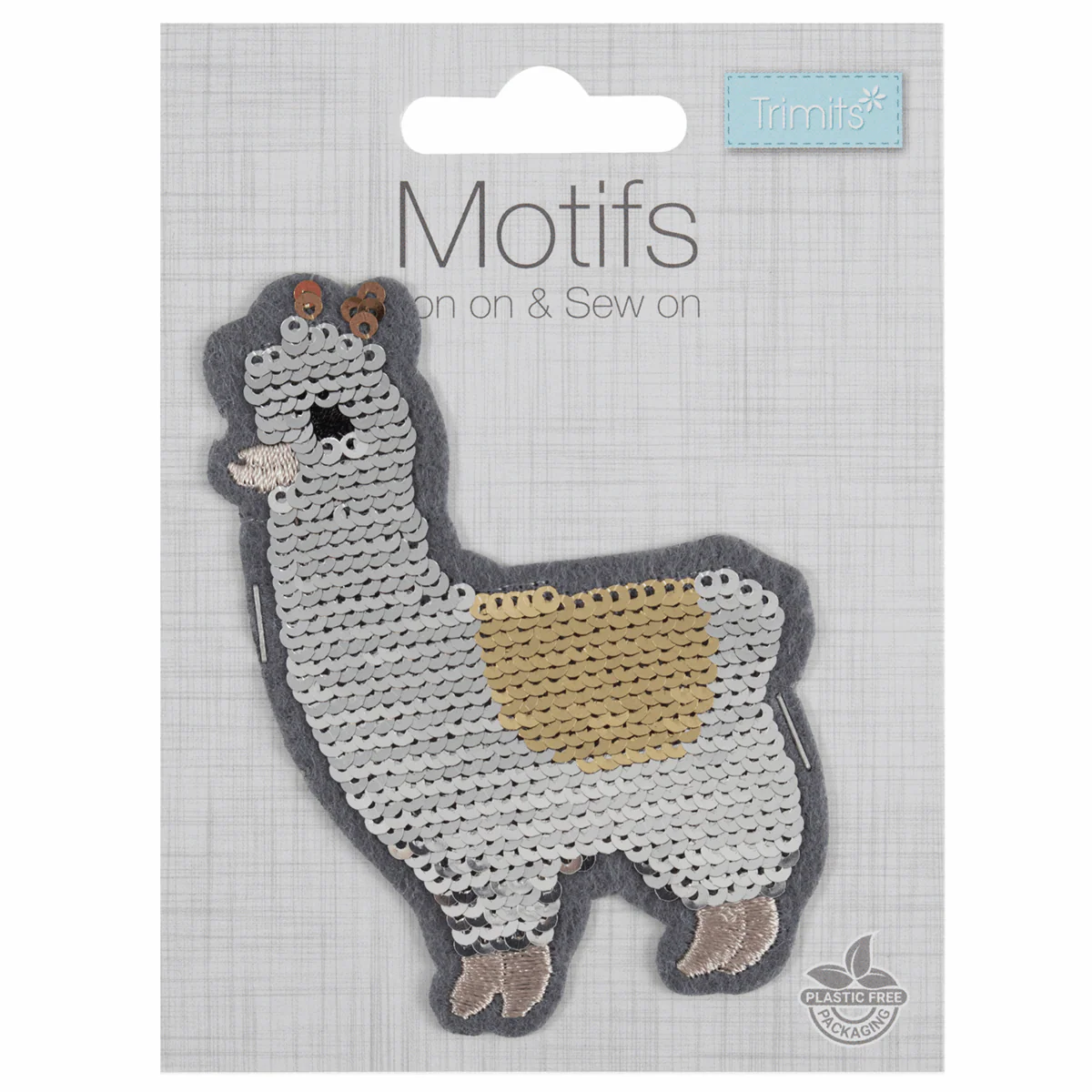 Iron-On/Sew On Motif Patch - Flip Sequin Grey/Brown Llama - Image 3
