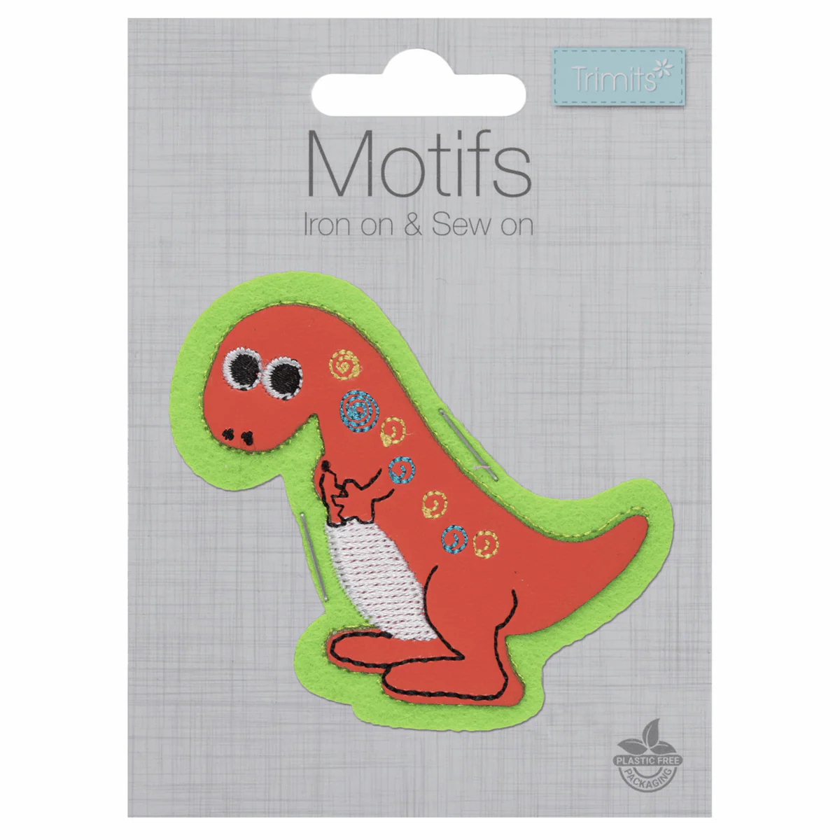 Iron-On/Sew On Motif Patch - Orange Dinosaur - Image 2