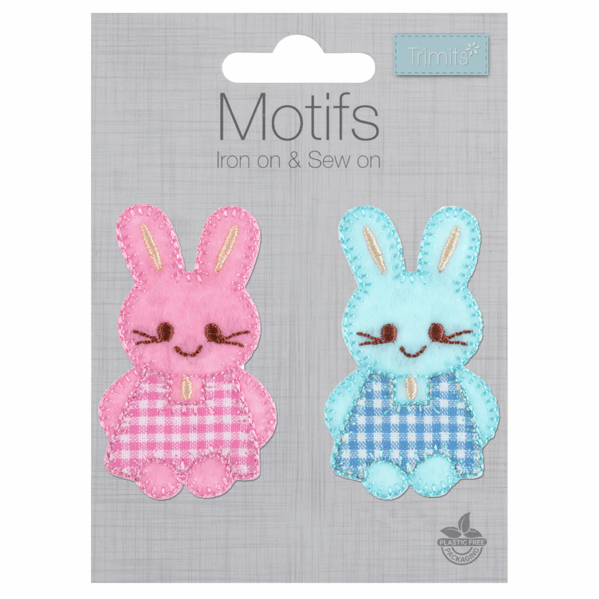 Iron-On/Sew On Motif Patch - Pink & Blue Checked Bunnies - Image 2