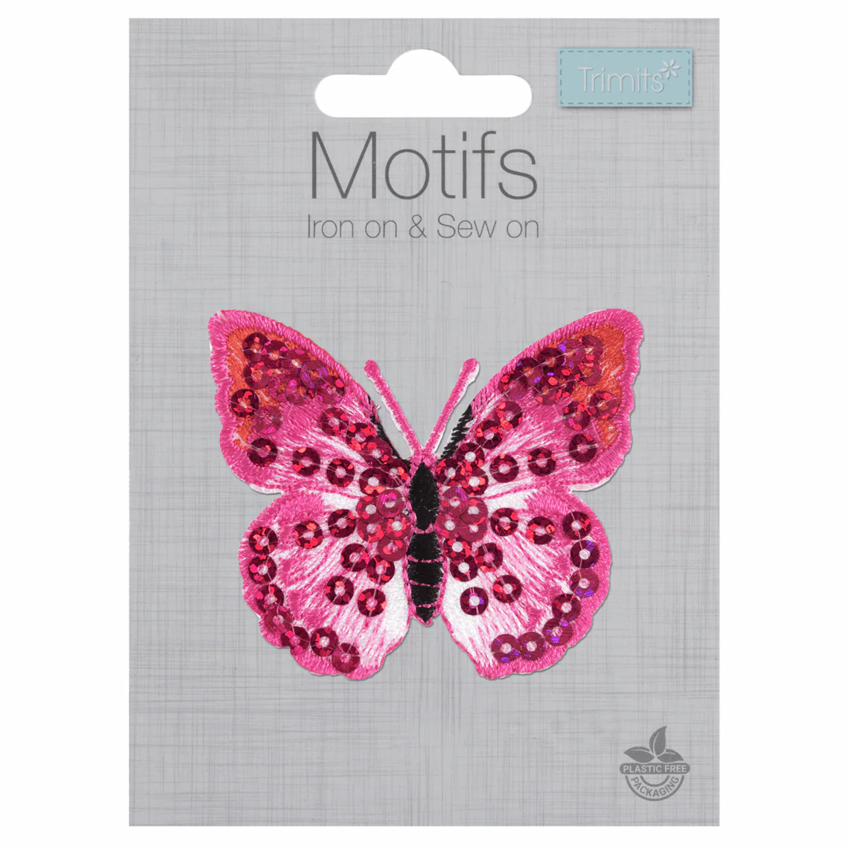 Iron-On/Sew On Motif Patch - Pink Sequin Butterfly - Image 2