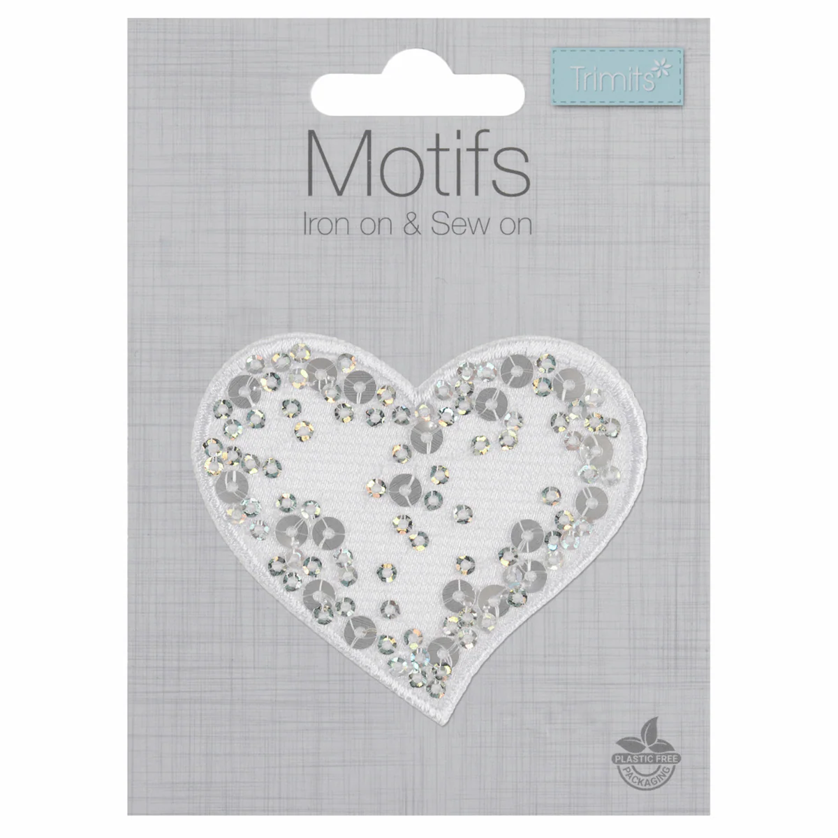 Iron-On/Sew On Motif Patch - White Sequin Heart - Image 2