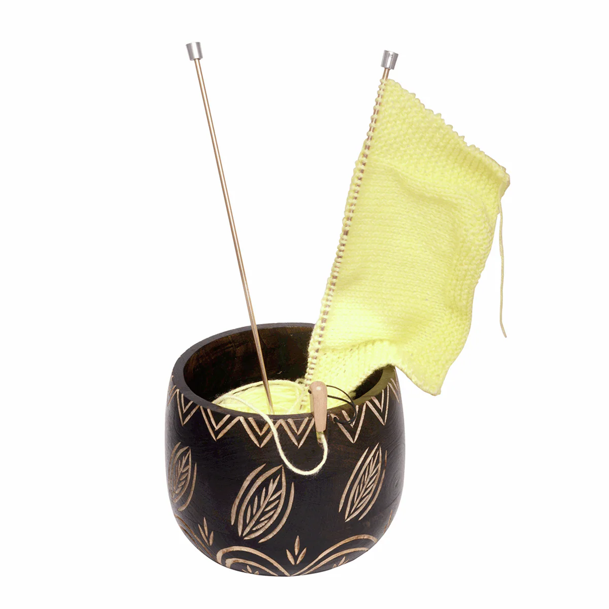 KnitPro Wooden Yarn Bowl - Leafy - Image 2